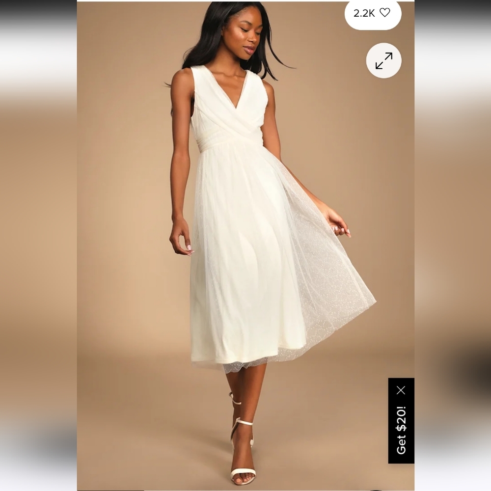 Lulus Mesmerized By You Cream Dotted Tulle Midi Dress Size XL